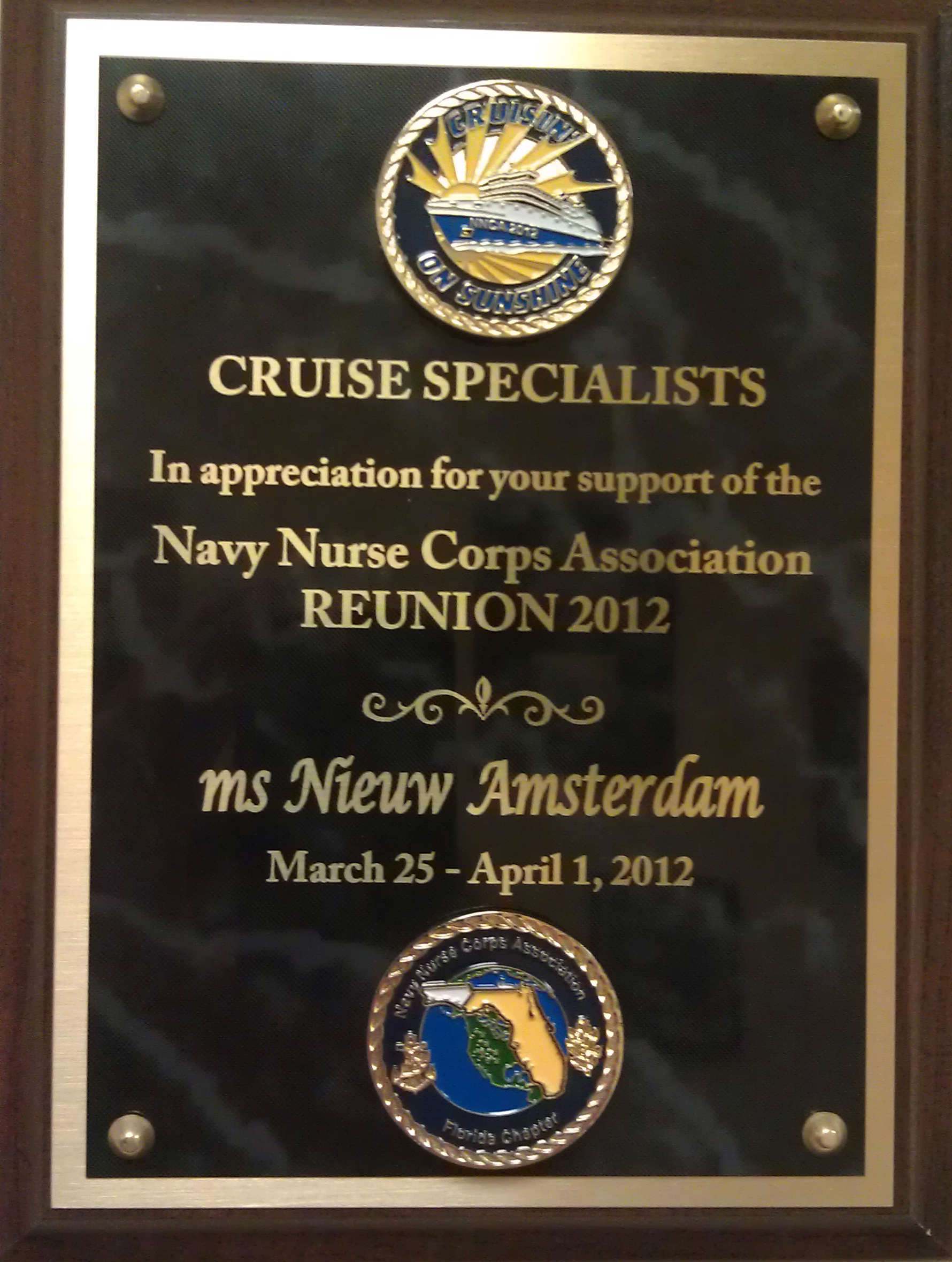 navy-nurse-plaque1 Plaque thanking Cruise Specialists team