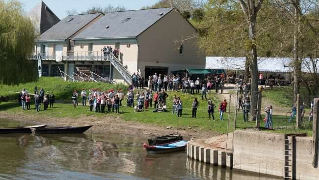 People lining up to see ship
