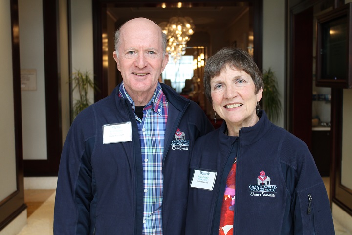 smiling couple in hotel lobby