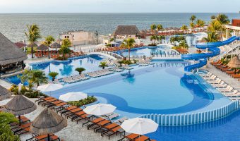 spacious pool area by ocean